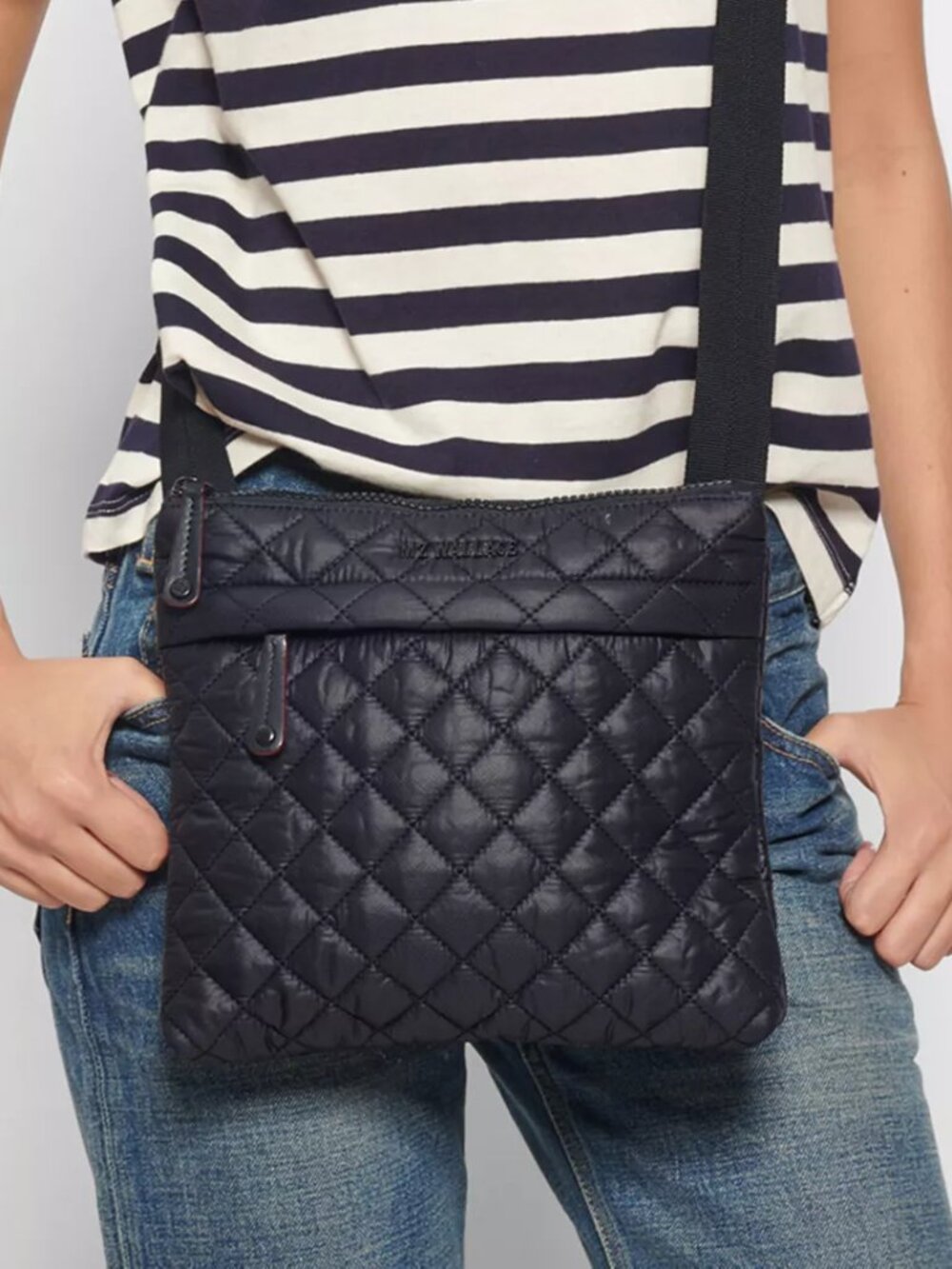New MZ WALLACE Metro Flat Crossbody Bag in Black, $145 Retail